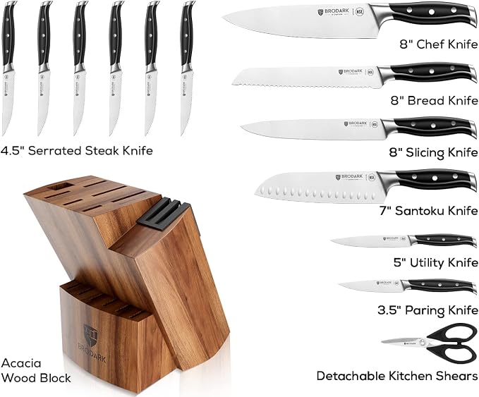 Kitchen Knife Set - Full Tang 15 Pcs Professional Chef Knife Set with Sharpener, Razor - sharp Knives Set for Kitchen, German Stainless Steel - Knife Block Set, Elegent Gift Box for Men Women