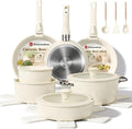 Ammeloo 24-Piece Ceramic Pots and Pans Set Non Stick, Ceramic Cookware Set with Removable Handles, Space Saving, Induction & Oven & Dishwasher Safe, For Small Kitchen, Apartment, RV, Cream White