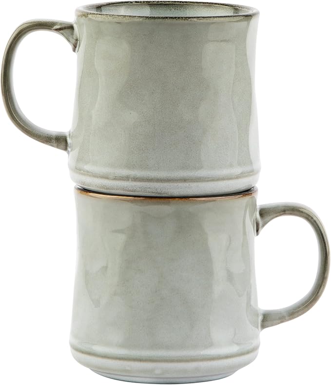 KooK Glazed Coffee Mugs, Ceramic, Microwave & Dishwasher Safe, 13 oz, Java/Slate Circled, Set of 2