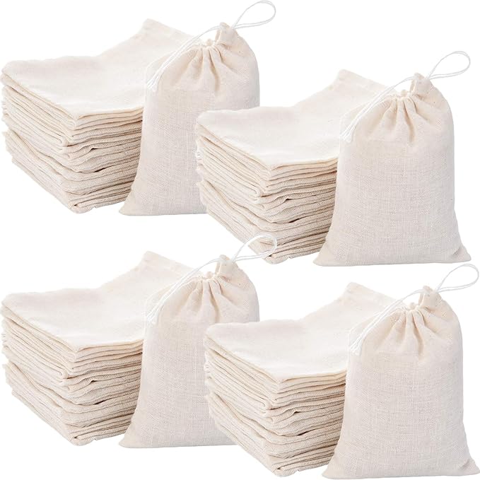 Tatuo 400 Pcs Cotton Muslin Bags with Drawstring Reusable Cloth Sachet Pouch Empty Gift Canvas Bags Bulk for Jewelry Home Party Favors (3 x 4 Inch)