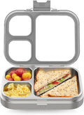 HOMEKOL Stainless Steel Bento Lunch Box, 3-Compartment Leak-Proof Lunch Container for Kids & Adults, BPA/BPS-Free 304 Metal Food Box, Dishwasher Safe, Clear Tritan Lid, Grey (Not Insulated)