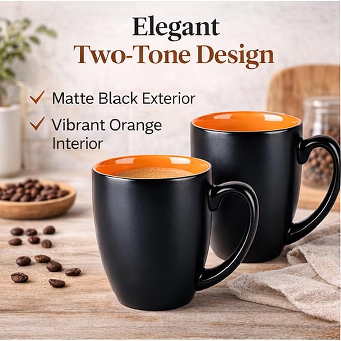 GBhome 16oz Coffee Mugs Set of 6, Large Ceramic Coffee Mugs for Man, Woman, Dad, Mom, Modern Coffee Mugs Set with handle for Tea/Latte/Cappuccino/Milk/Cocoa. Dishwasher&Microwave Safe,Orange