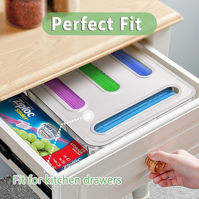 Kevenal Food Storage Bag Organizer – Expandable Sandwich Bag Dispenser with 4 Compartments, BPA-Free Plastic Kitchen Organizer for Snacks & Meal Prep (Space-Saving Design, Easy Clean)