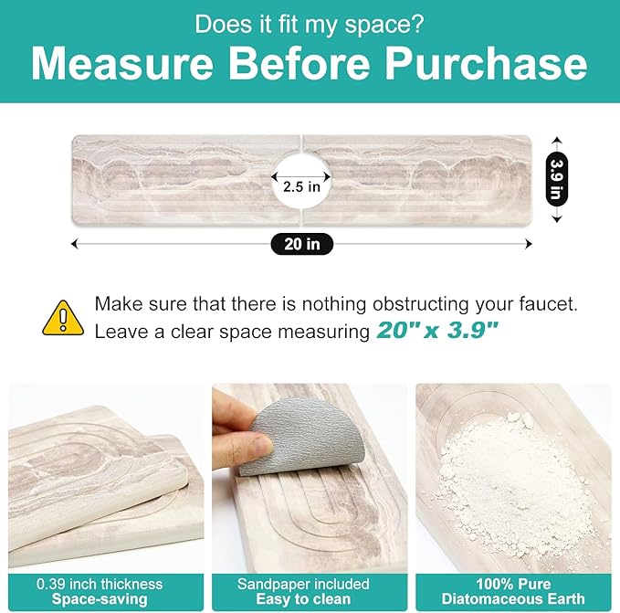 Diatomite Faucet Mat for Kitchen Sink Protector Stone Quick Dry Around Faucet Absorbent Mat Kitchen Sink Protector Water Catcher Splash Guard Stone Drying Tray for Bathroom Counter Accessories Decor