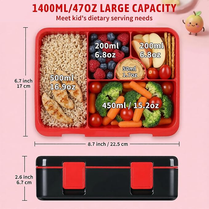 rockpapa Kids Lunch Box Set with 14oz Insulated Water Bottle & Lunch Bag, Leakproof 5.5 Cups Bento Box for School & Children, BPA-Free, Microwave Safe for Boys Girls (Black Dinosaur)