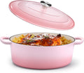 P&P CHEF Oval Dutch Oven with Lid, Enameled Cast Dutch Oven Pot for Bread Baking, Braising, Stewing, Roasting, Non-Stick & Oven Safe, Dual Handles & Easy Clean, 5QT & Pink, Valentine's Day