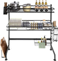 Dish Drying Rack, 2-Tier Over Sink Dish Dryer Rack with Drainer 8 Hooks & Different Racks, Cutlery Shelf Cup Organizing Metal Dishrack Set, Dish Racks for Kitchen Counter