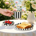 Ceramic Coffee Mug Set with Plates, 3-Piece Black Striped Mug Coffee Mug Ceramic Tea Cups and Saucers & Dessert Plate, Unique Coffee Mugs, M/W, D/W & Fridge Safe, Gift for Women, Coffee Lover Gifts