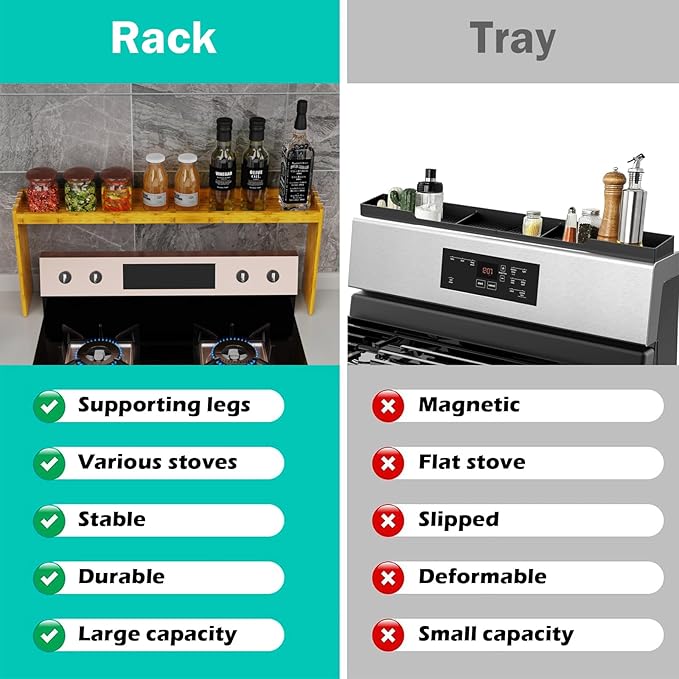 NKM bamboo spice rack,stove top shelf,over the stove shelf for back of stove,kitchen counter shelf for spice organization