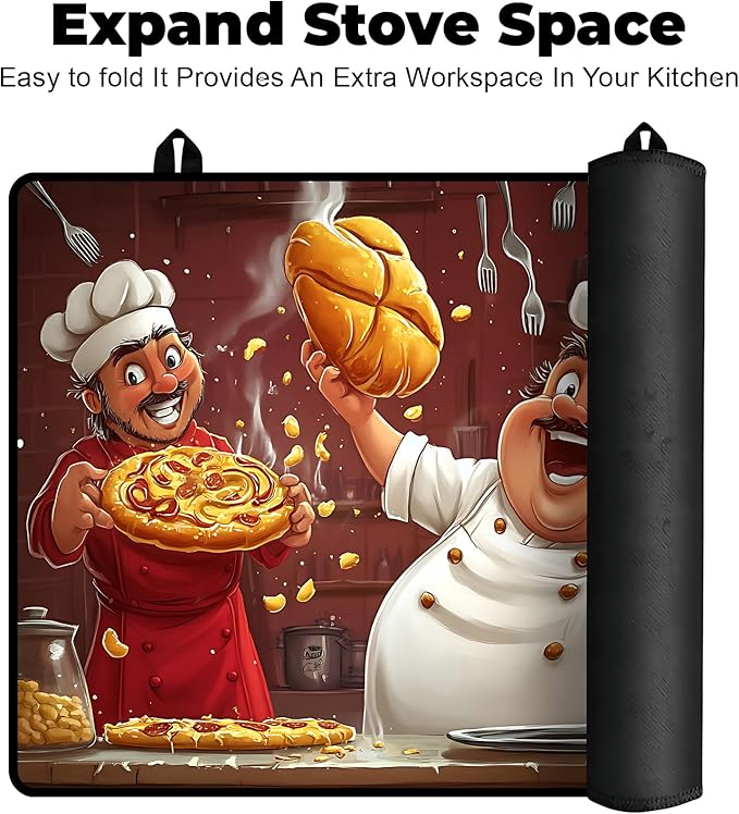 Heat-Resistant Glass Stove Top Cover with Anti-Slip Rubber Coating – Electric Stove Protector, Scratch-Resistant, Expands Counter Space, Stylish Kitchen Decor (Pizzas)