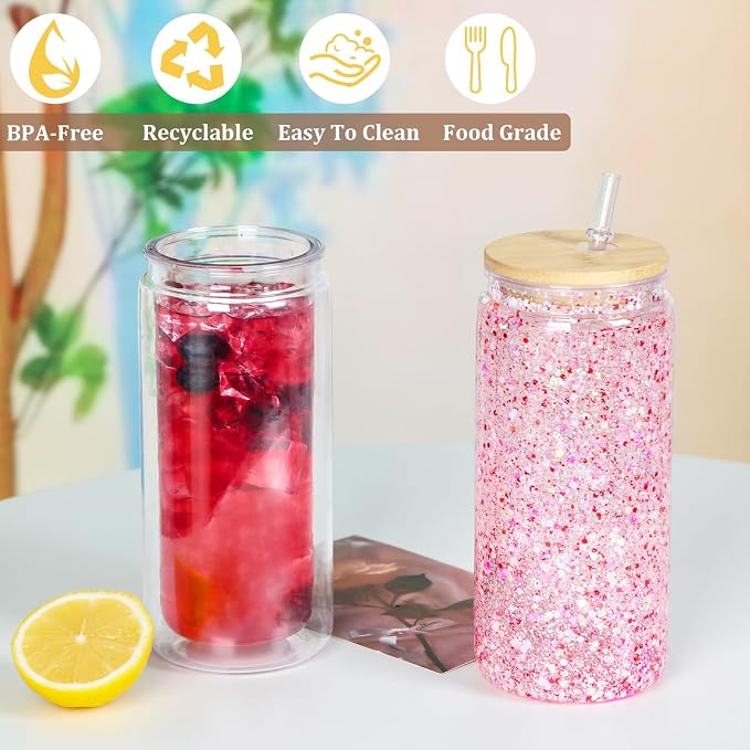 20 Oz Acrylic Snow Globe Tumbler, 20 Pack Pre-Drilled Double Wall Plastic Snowglobe Cup for Glitter Snow Globe Diy, with Bamboo Lid