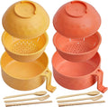 2 Sets Microwave Ramen Bowl 40 oz Wheat Fiber Portable Instant Noodle Cooker Bowl with Handles Strainer Spoon Chopstick Fork College Dorm Room Apartment Essentials(Yellow,Orange)