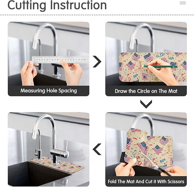 Kitchen Sink Splash Guard 1 PC 30 Inch Sink Faucet Mat Splash Guard for Bathroom Countertop Water Absorbent Foldable Cuttable Soft Washable Brown Patriotic American Flags