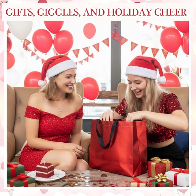 Eccliy Reusable Gift Bags Set Glossy Grocery Gift Tote Bag with Handle for Wedding, Bridal Shower, 4th of July, Summer Event(12 x 11 x 4.7 I Inch,Red,80 Pcs)