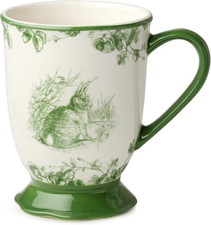 Le Jardin 6oz MUGS SET OF 4 – Green Bunny Stoneware Cups for Coffee, Tea & Cocoa – Charming Drinkware for Spring Brunch or Morning Routines