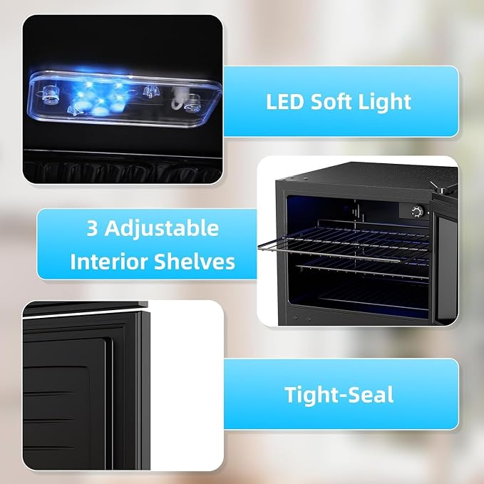 Antarctic Star 2.6 Cu. Ft. Mini Fridge, Compact Refrigerator with Freezer, Adjustable Temp, Reversible Door, LED Light for Home Office Bar Bedroom
