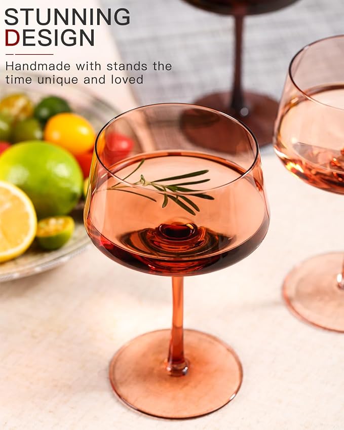 comfit Brown Coupe glasses Set of 6-13 oz Large Capacity Martini Glassware - Amber Colored Cocktail Glasses- 【Hand-Blown】 Colored Champagne Glass-Wedding Gifts
