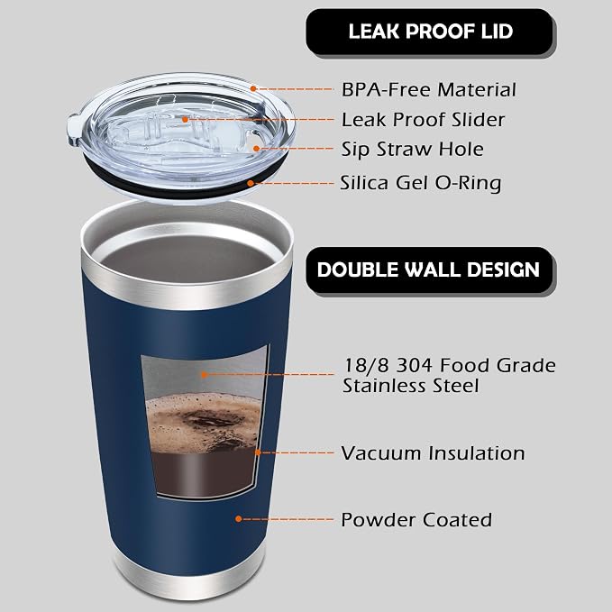 AIANJI 20oz Tumbler Bulk Stainless Steel Tumblers with Lid Vacuum Insulated Double Wall Travel Coffee Mug Powder Coated Tumbler Cup for Hot and Cold Drinks(Navy Blue, 12 pack)