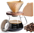 Pour Over Coffee Maker 20 OZ, 6 Cup Borosilicate Glass Drip Coffee Maker with 40 pcs V60 Paper Filter and Walnut Grip for Home Café 600 ML
