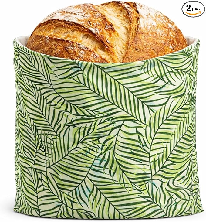 Sourdough Bread Bag – Reusable Beeswax Bread Storage Bags 2.0 (2 Sizes), Cotton-Layered, Breathable Bread Storage, Plastic-Free Kitchen Storage – Palm Leaves