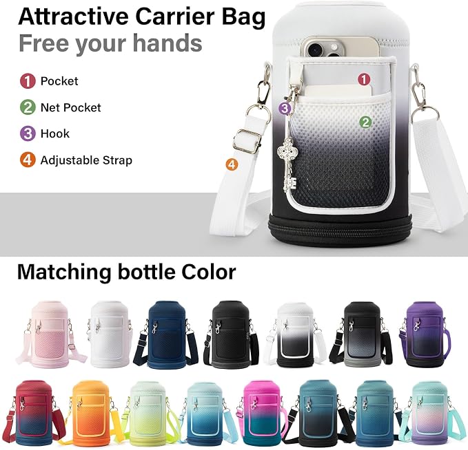 DYSANKY Insulated Water Bottle with Portable Carrier Bag for Outdoor 64 oz