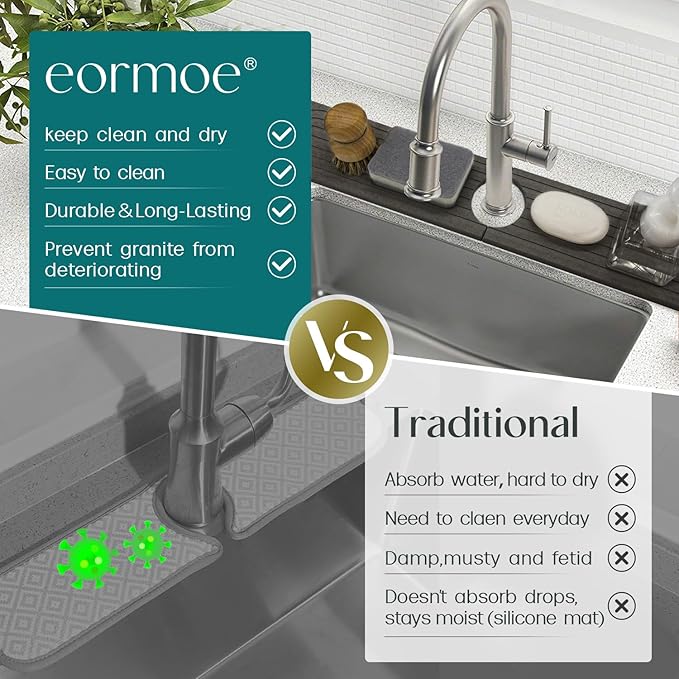 Diatomite Sink Splash Guard - DryingNeat Kitchen Faucet Mat, Instant Dry Water Absorbing Stone Tray for Sink, Durable Black Protector for Kitchen Bathroom Counter [Dark Grey, 23.6"x 3.9"]