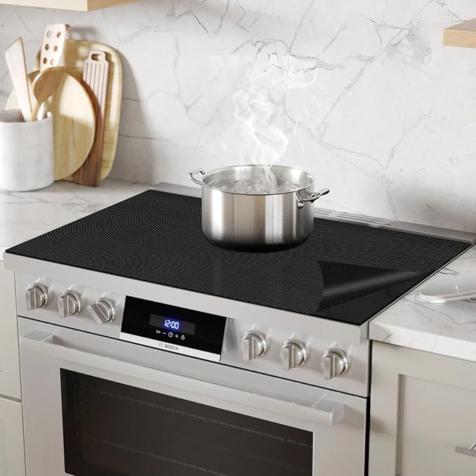 KitchenRaku Large Induction Cooktop Protector Mat, Translucent (Magnetic) Electric Stove Burner Covers Antiscratch as Glass Top Stove Cover or Electric Stove Top (Unembellished Black, 54x90CM)