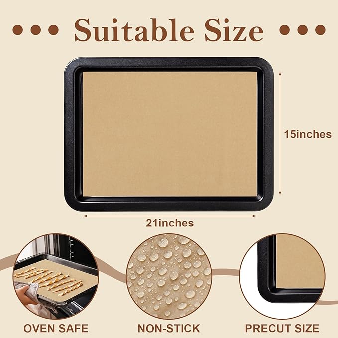 Honoson 150 Pcs Natural Unbleached Parchment Paper, 15x21 Inches Precut Non-Stick Parchment Sheets, Ideal for Baking, Cooking, Grilling, Air Fryer and Steaming (Brown)