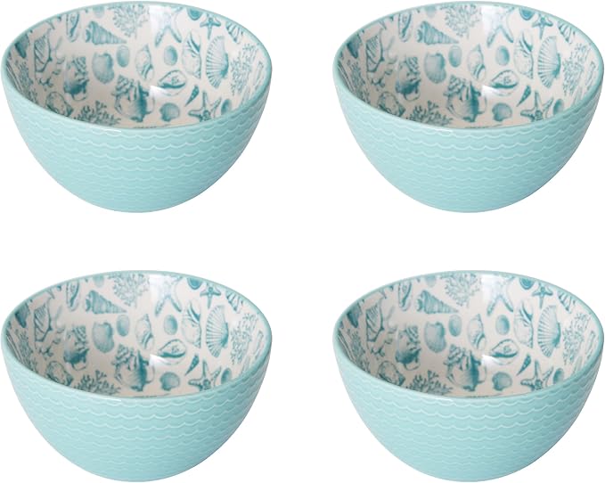Pfaltzgraff Venice 16-Piece Stoneware Dinnerware Set, Service for 4, Aqua and White Color Combination, Durable and Chip Resistant, Microwave Safe