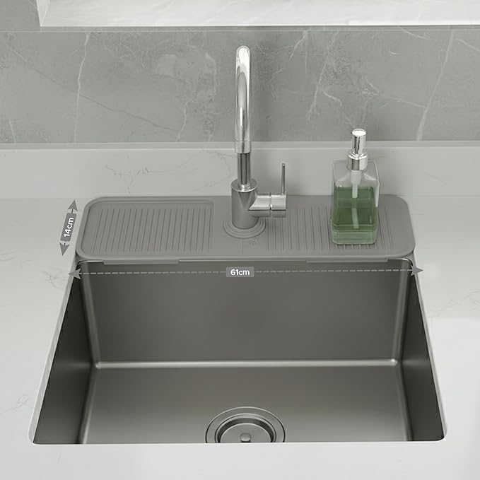 24 Inch Longer Faucet Mat for Kitchen Sink| 5° Slope Fast Self-Draining Sink Splash Guard | Multipurpose Faucet Mat Foldable Durable No Smell | Cut-to-Fit Opening Up to 2.6in | Nordic Grey