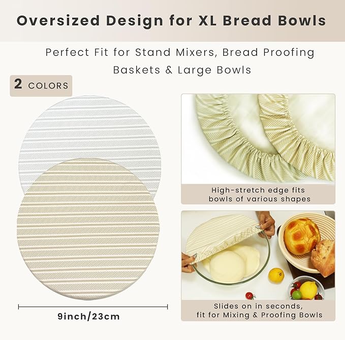Reusable Bowl Covers for Bread Proofing(2-Pack) – Double-Layer Linen & Food-Grade TPU Liner – Elastic Cloth Cover for Sourdough, Dough Proofing, Fermentation, Food Storage