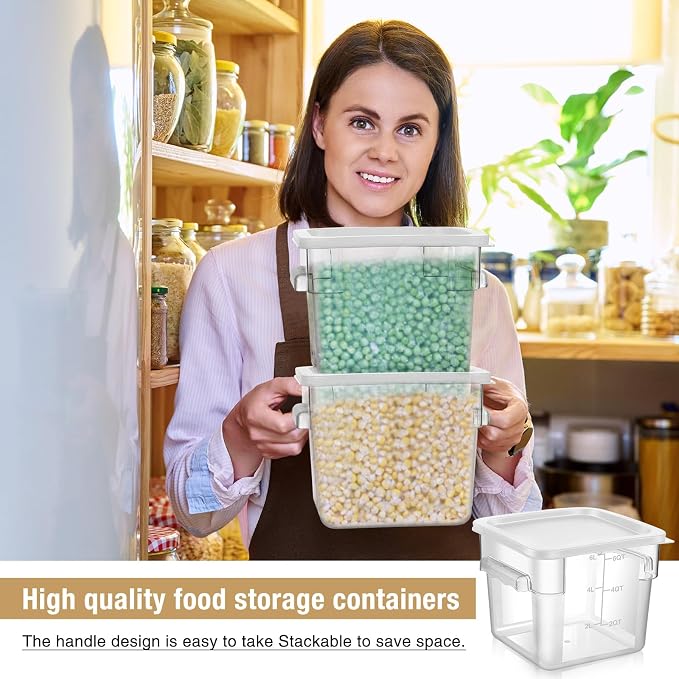 FoldTier 2 Pieces Square Food Storage Containers Polycarbonate Clear food Container with Lid Commercial Storage with Graduations for Commercial Kitchen Dough Marinating Meat(White,6 Qt)
