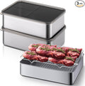 Hushee 3 Set 304 Stainless Steel Containers for Fridge, with Removable Drain Tray, 120 oz Airtight Food Container with Lids for Fruit Bacon Deli Meat Fresh Storage(10. 43 x 7. 68 x 2. 76 Inch)