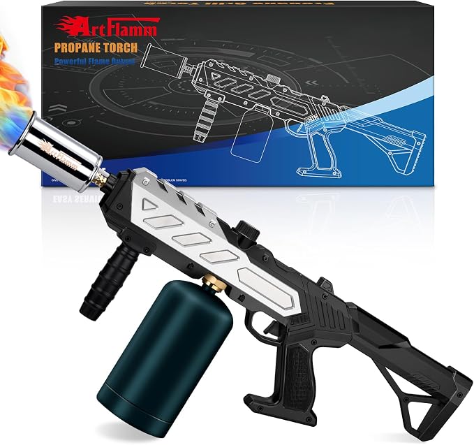 ARTFLAMM Powerful Propane Torch Gun, Kitchen Grill Torch with Detachable Design, Adjustable Flamethrower Torch Burner for Searing Steak, BBQ, Welding, Camping Charcoal Lighter(Tank Not Included)