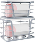 TIDIIABODE 2 Pack Gray Trash Bag Organizer for Kitchen and Pantry, Upgraded Stackable Metal Garbage Bag Holder with Bamboo Top, Modern Under Sink Storage Dispenser for Laundry Room, Garage