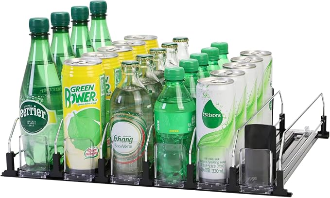 Upgraded Drink Organizer for Fridge，Soda Can Dispenser for Refrigerator，Automatic Self-Pushing Drink Pusher，Space-Saving Fridge Storage，Holds up to 30-35 Cans, 6 Row