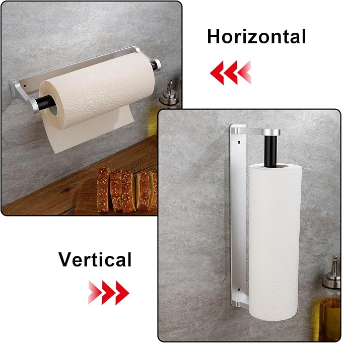 MONEER Paper Towel Holder Under Cabinet, Paper Towel Holder, Aluminum Alloy Kitchen Towel Holders, Self Adhesive Kitchen Roll Holder for Kitchen, Bathroom, Living Room (Silver)