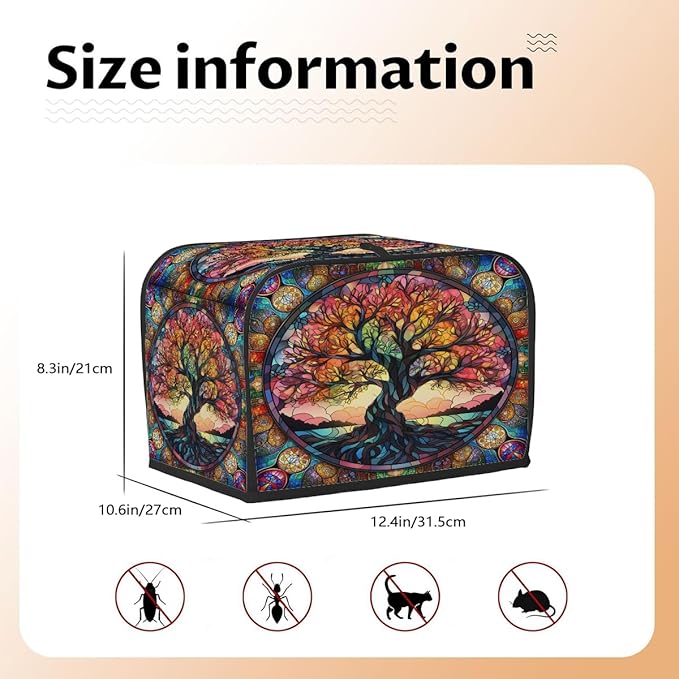Tree of Life Glass Color Toaster Cover 4 Slice Dust and Fingerprint Protection Toaster Bread Maker Covers Washable Kitchen Small Appliance Covers for Kitchen Accessories Decor Bakeware Women Gift