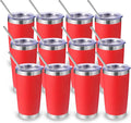 Volhoply 20oz Stainless Steel Tumbler with Lid and Straw Bulk 12 Pack,Double Wall Insulated Travel Iced Coffee Mug Fits Cup Holder,Powder Coated Cups for Hot/Cold Drinks,Gifts for Women（Red,12 Set）