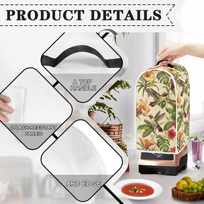 Hummingbird Dust Cover for Kitchen Blender, Toaster, Bread Maker & More - Washable, Flower Print, Dustproof Appliance Protection