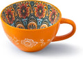 Large Coffee Mug, 15 oz Boho Coffee Mug Ceramic with Handle, Porcelain Tea Cup, Coffee Cup for Cappuccino and Latte, Microwave & Dishwasher Safe, Ideal Gift for Family/Friend (Orange)