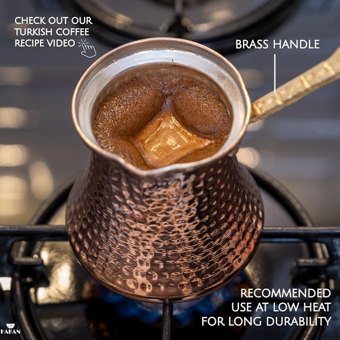 Hakan Turkish Coffee Pot | Stove Top Water Boiler, Coffee Maker, Butter, Chocolate & Milk Warmer | Even and Quick Heat with Handcrafted Copper Material | Coffee Gifts Idea, 13.2 Oz (390 cc)