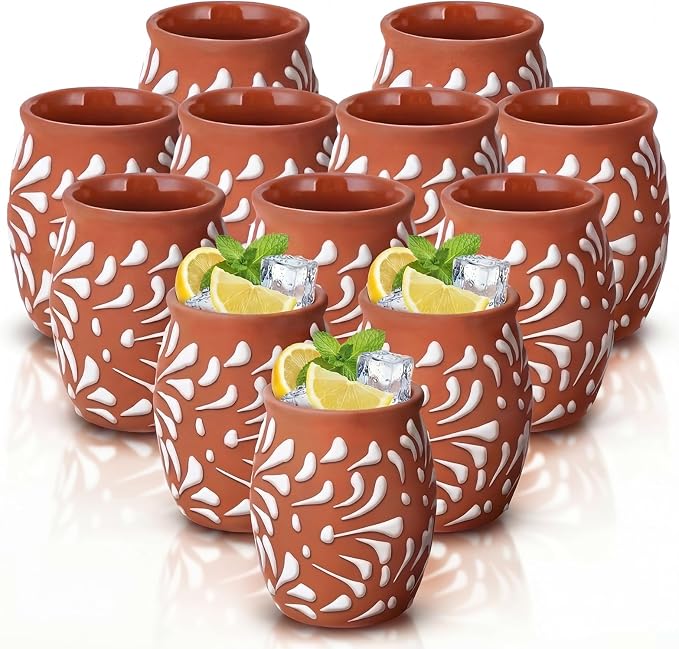 LemonRoad 24 Pack 3oz Cantaritos De Barro Mexicanos Shooters Mini Pottery Clay Cups Jarritos De Barro Mexicano Taco Tuesday Cocktail Cups Mexican Shot Glasses for Tequila Margaritas Mojitos