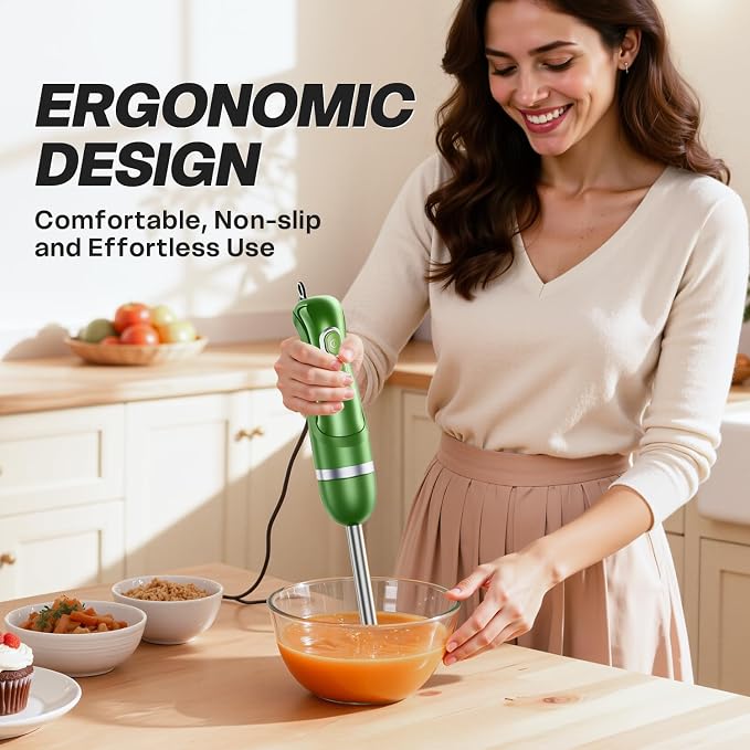 Turelar Immersion Blender Handheld, Corded Electric Blenders Portable Stick Mixer with 2 Mixing Speed and Stainless Steel Blades Emulsifier for Effortless Blending Soup, Smoothies, Puree or Baby Food