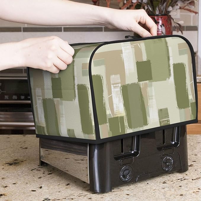 Toaster Cover 4 Slice Modern Art Geometric Sage Green Kitchen Small Appliance Covers with Pockets Dust and Fingerprint Protection