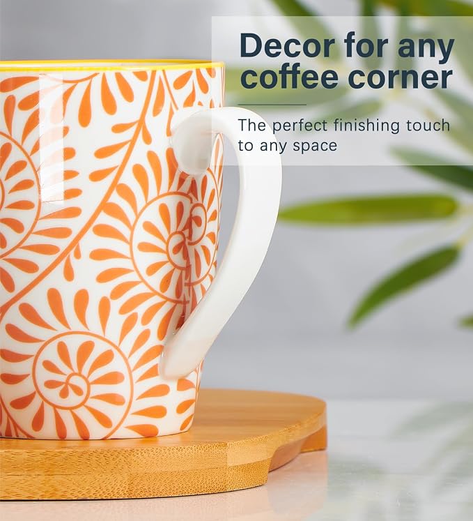 ONEMORE Coffee Mugs Set of 6, 12 oz Ceramic Coffee Cup with Handles, Porcelain Mugs for Latte Cappuccino Tea Cocoa, Microwave Dishwasher Safe, Aesthetic Home Office Cups for Women Men (Assorted Color)