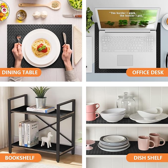 Shelf Liners for Kitchen Cabinets Refrigerator Liners Waterproof & Oil-Proof Kitchen Cupboard Liner Non-Slip Drawer Mats EVA Material Non Adhesive Fridge Liner for Shelves - Black 17.5 x 236.2 Inches