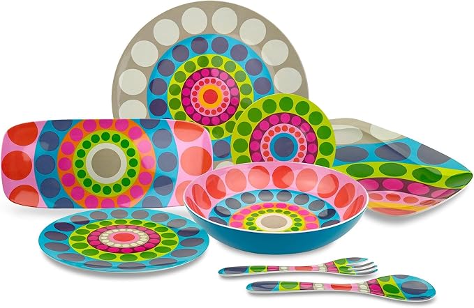 French Bull Plates - 4 Piece Set - 9 inch Melamine Salad Plates Set of 4 - Melamine Dinnerware for Indoor and Outdoor - Dial…