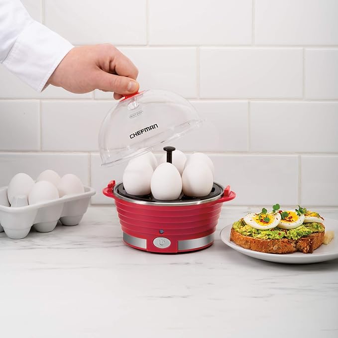 Chefman Electric Egg Cooker Boiler, Rapid Poacher, Food & Vegetable Steamer, Quickly Makes Up To 6, Hard, Medium or Soft Boiled, Poaching/Omelet Tray Included, Ready Signal, BPA-Free, Black