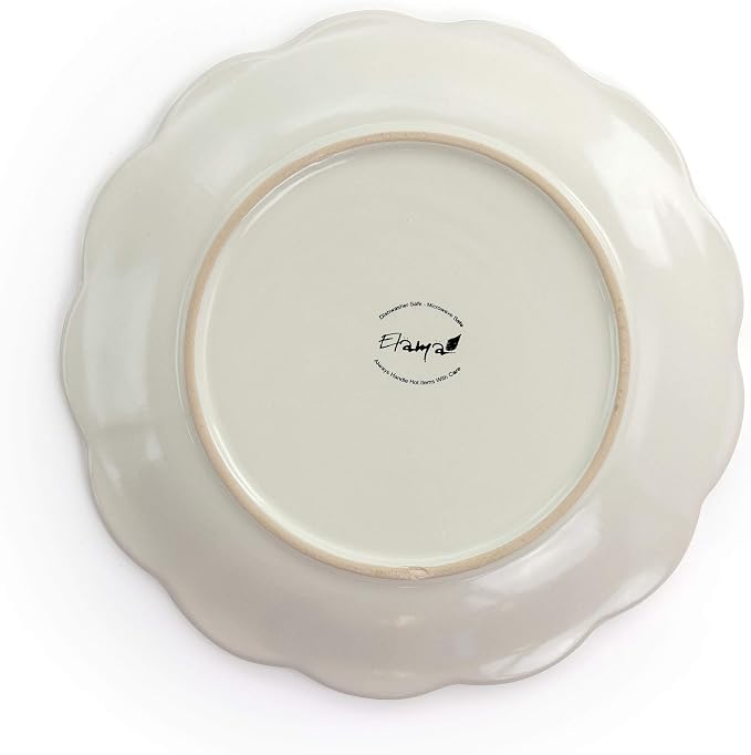 Elama Embossed Scalloped Stoneware Dinnerware Dish Set, 16 Piece, Ivory